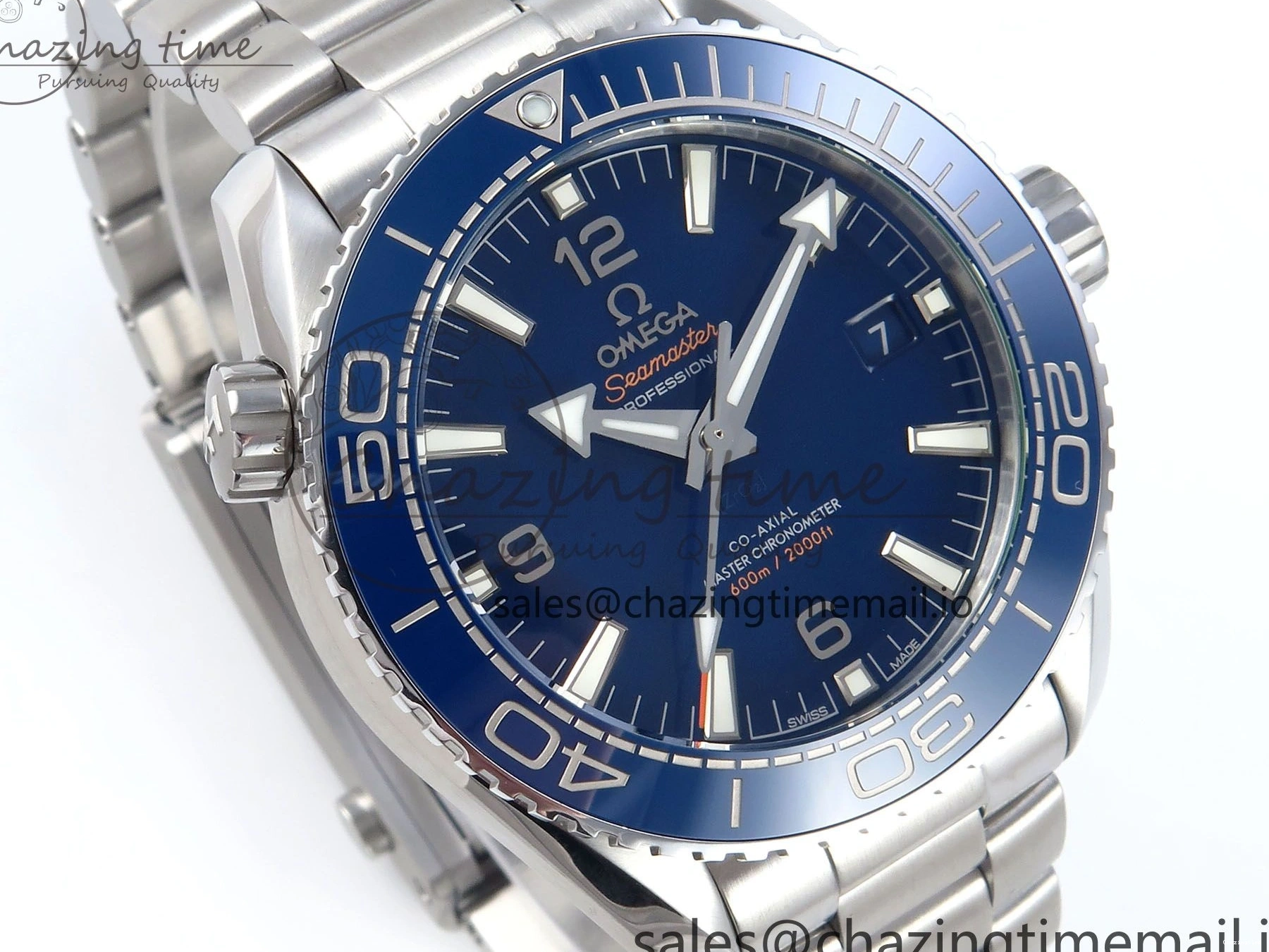 0425 Neat Seamaster Planet Ocean 600M 43.5mm SS SCF 1:1 Best Edition Blue Dial on SS Bracelet A8900 Super Clone 7684